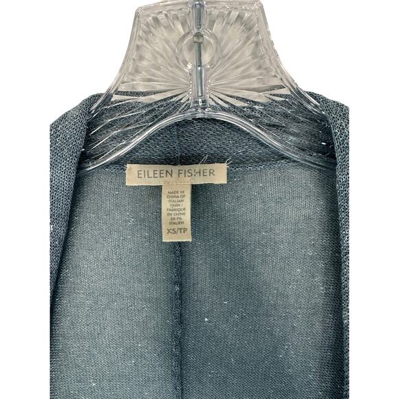 Eileen Fisher Blue Lightweight Relaxed Linen Crepe Shimmer Long Cardigan Size XS - Picture 2 of 7